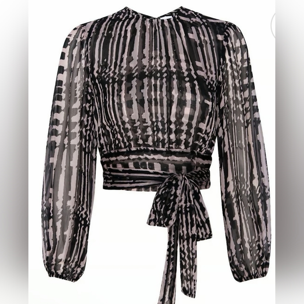 Misa Los Angeles Zebra Print Open Tie Back Blouse- In Black & Pink